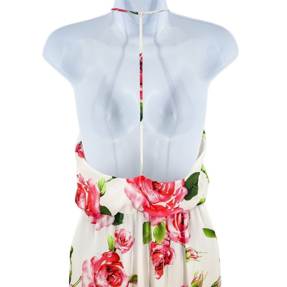 Lush Say No Amore Ivory Rose Floral Print Sleeveless T Back Tulip Hem Maxi Dress - Picture 9 of 11